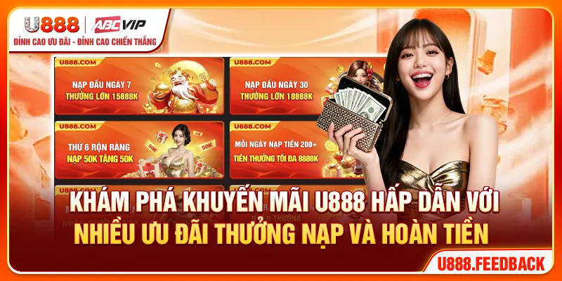 Khám phá khuyến mãi U888 hấp dẫn với nhiều ưu đãi thưởng nạp và hoàn tiền